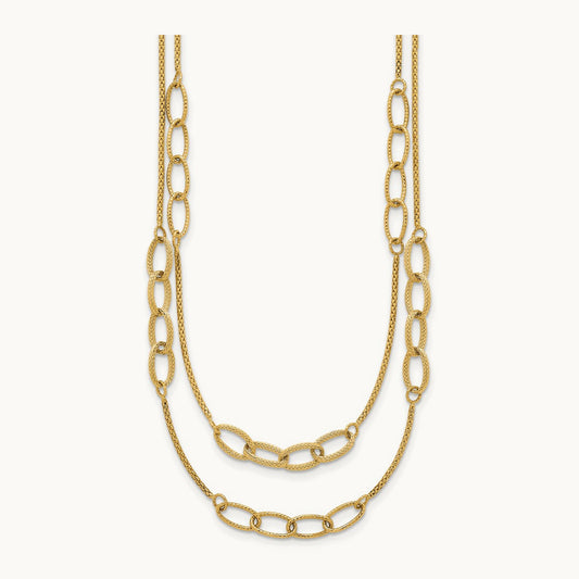 Polished and Textured Woven 2 Strand Necklace, 14K