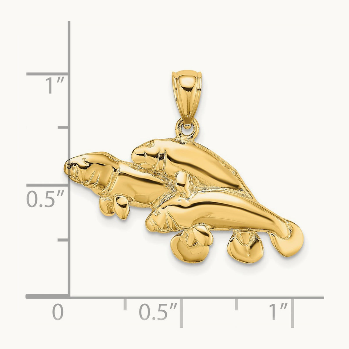 2-D /Polished Three Manatees Charm, 14K
