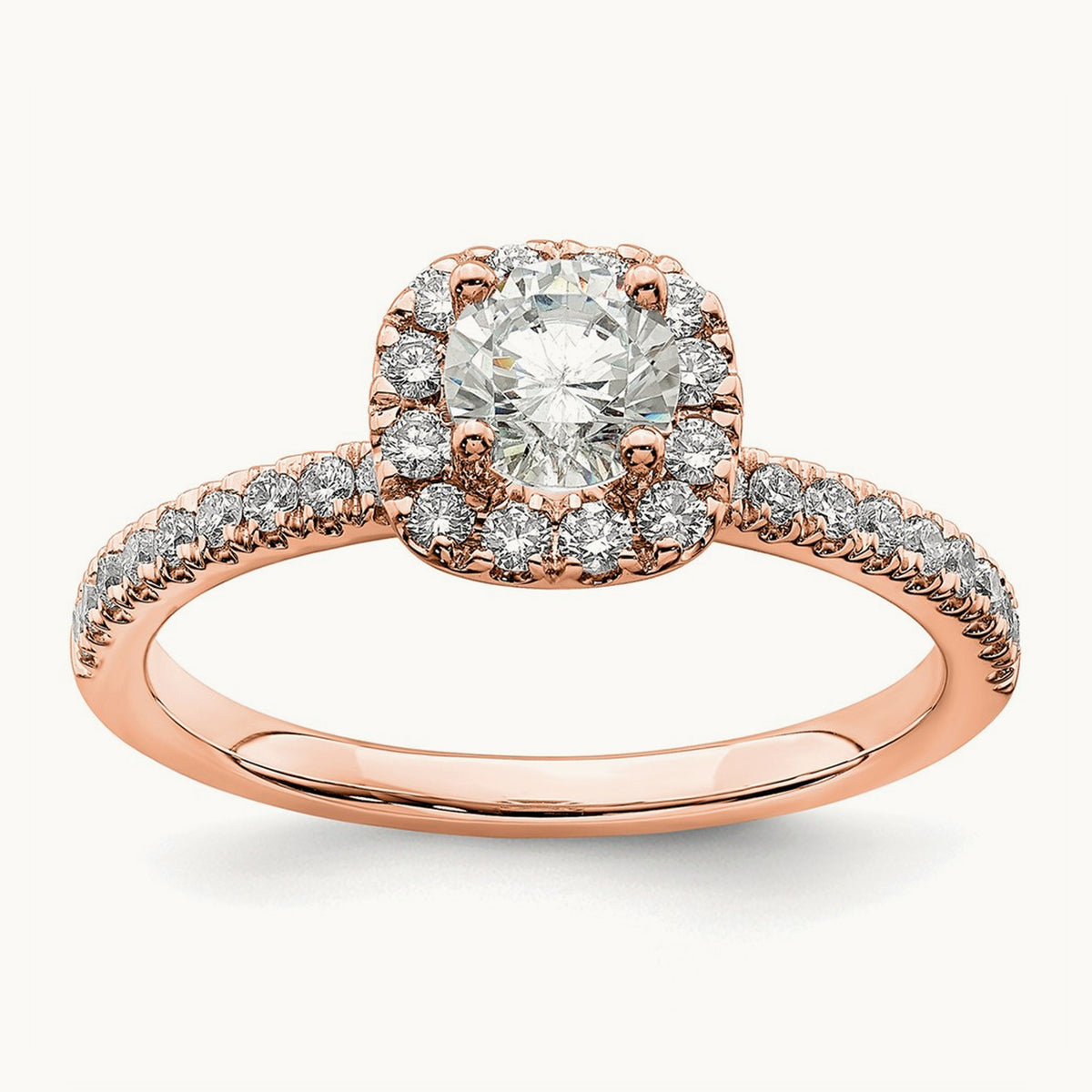 Round Halo Engagement Ring, 0.75-1.00 ct tw Lab-Grown Diamond — 3/4 ct, 14K Rose Gold, 7