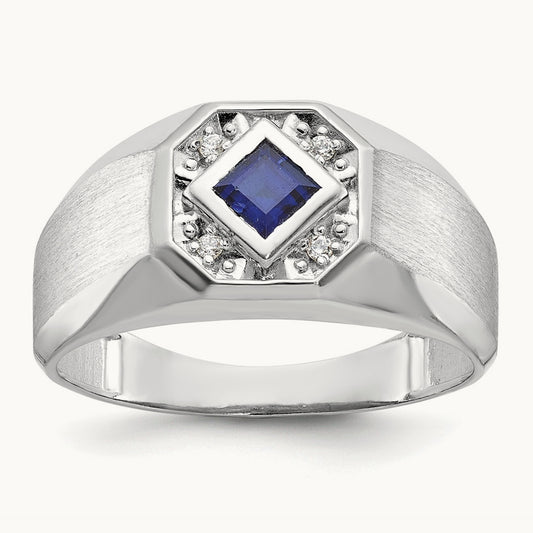 IBGoodman Men's Cr.Sapphire and Diamond Satin Complete Ring, 14K White Gold
