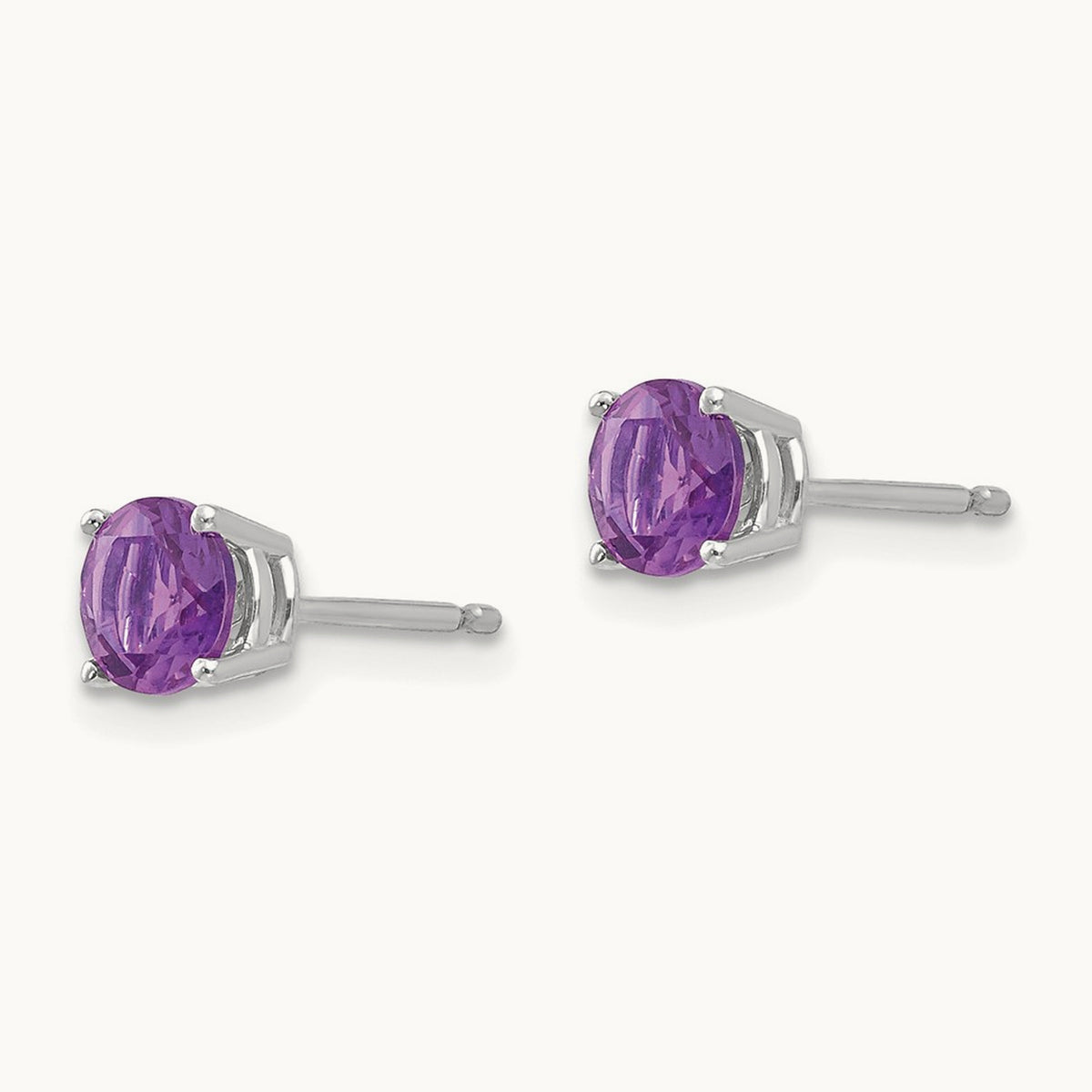 Amethyst Earrings, 5mm, 14K White Gold