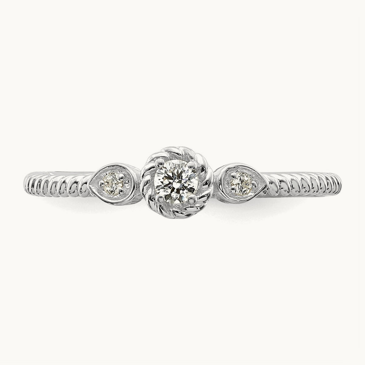 Roped Band Petite Round Complete Diamond Ring — 14K White Gold, 7