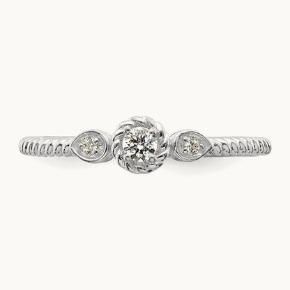 Roped Band Petite Round Complete Diamond Ring — 14K White Gold, 7