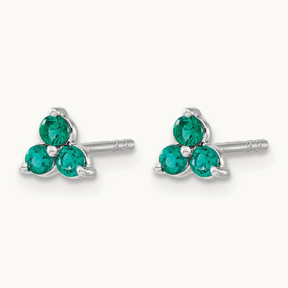 3-stone Created Emerald Triangle Earrings, 14K White Gold