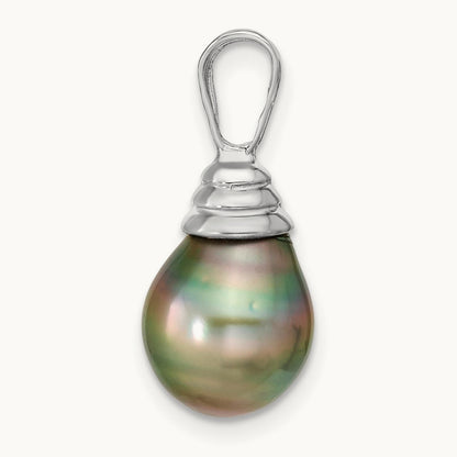 9- Teardrop Saltwater Cultured Tahitian Pearl Pendant, 14K White Gold