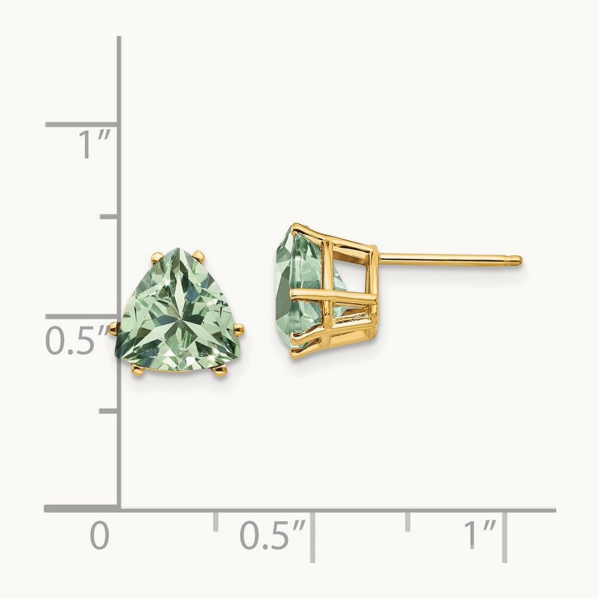 Trillion Green Quartz Earrings, 8mm, 14K