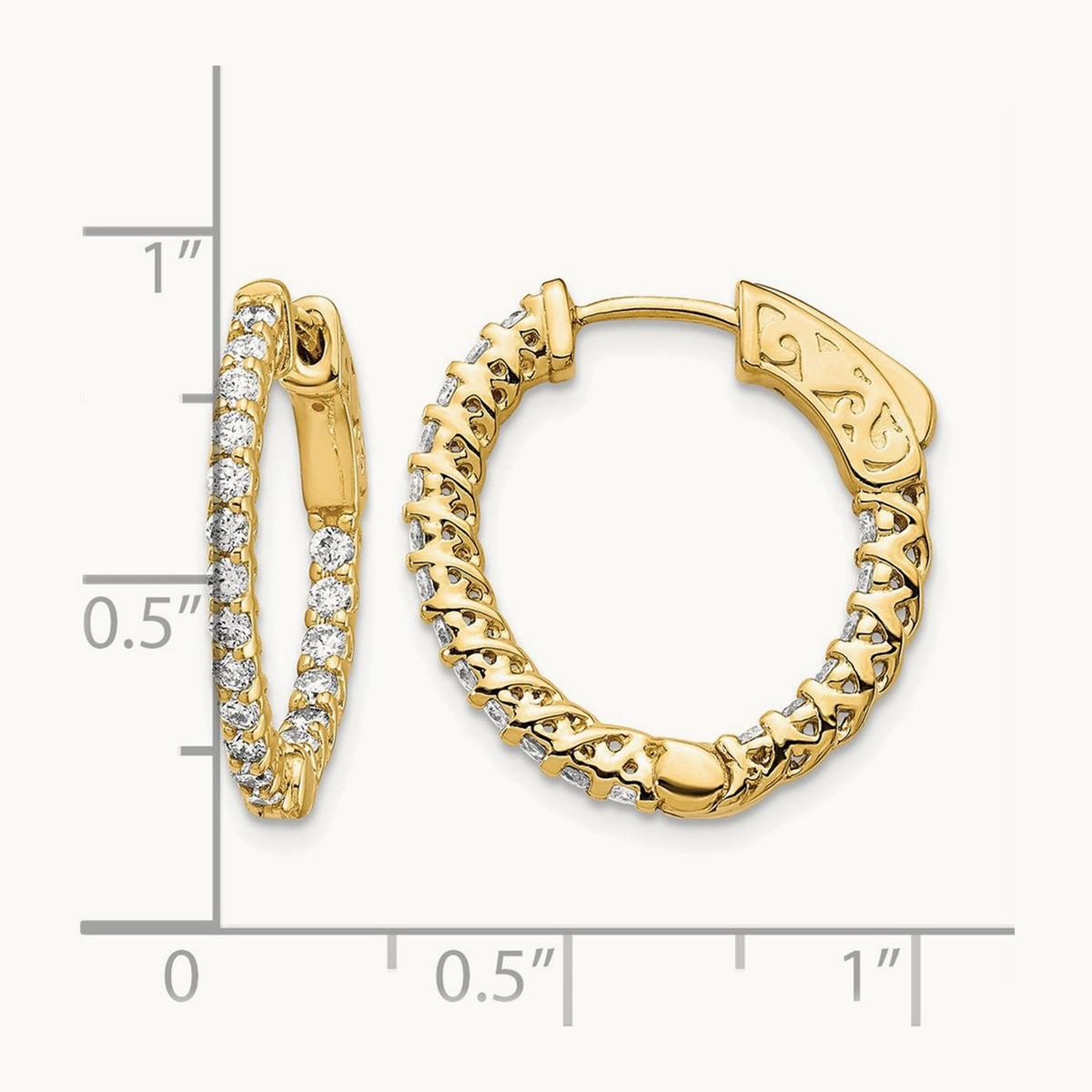 Diamond Round Hoop w/Safety Clasp Earrings, 14K