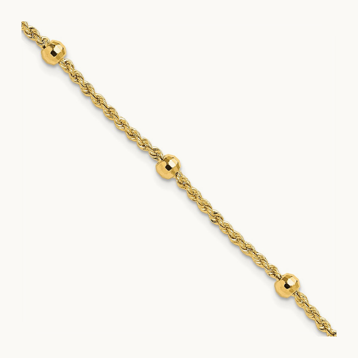 D/C Beaded Rope Chain Bracelet, 14K