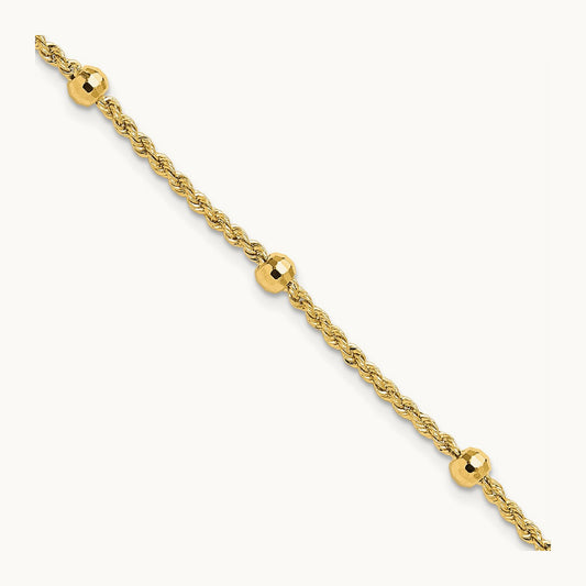 D/C Beaded Rope Chain Bracelet, 14K
