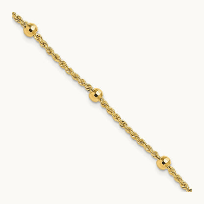 D/C Beaded Rope Chain Bracelet, 14K