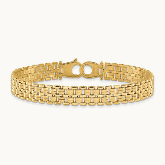 Brushed and Polished Basket Weave Pattern 7.5in Bracelet, 14K