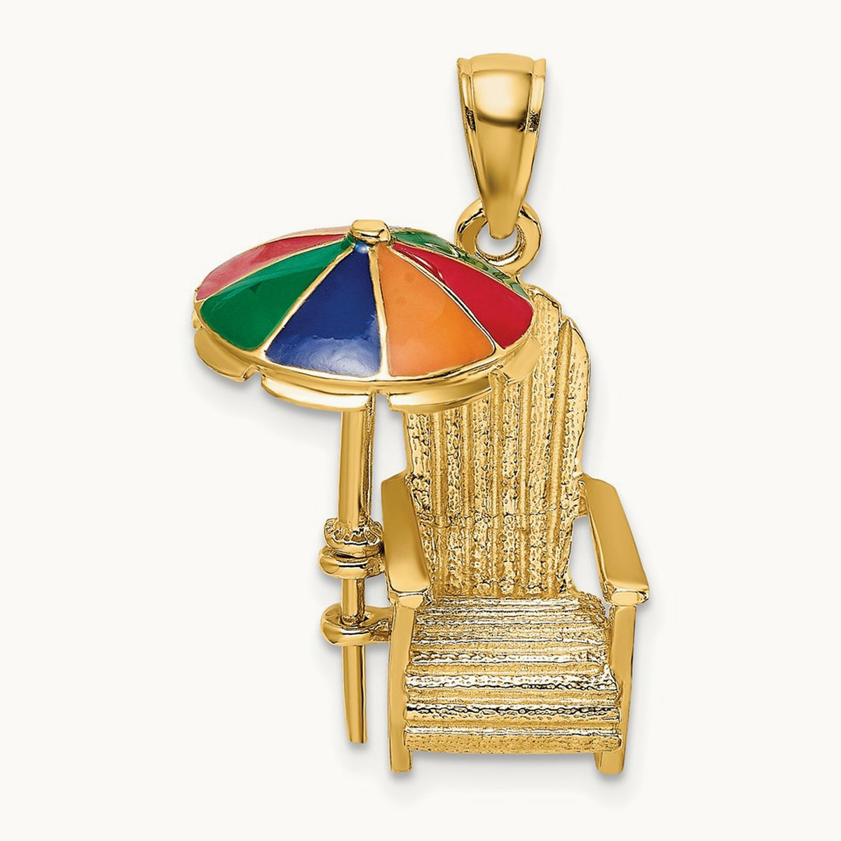 3-D w/ Enamel Umbrella Beach Chair Charm, 14K