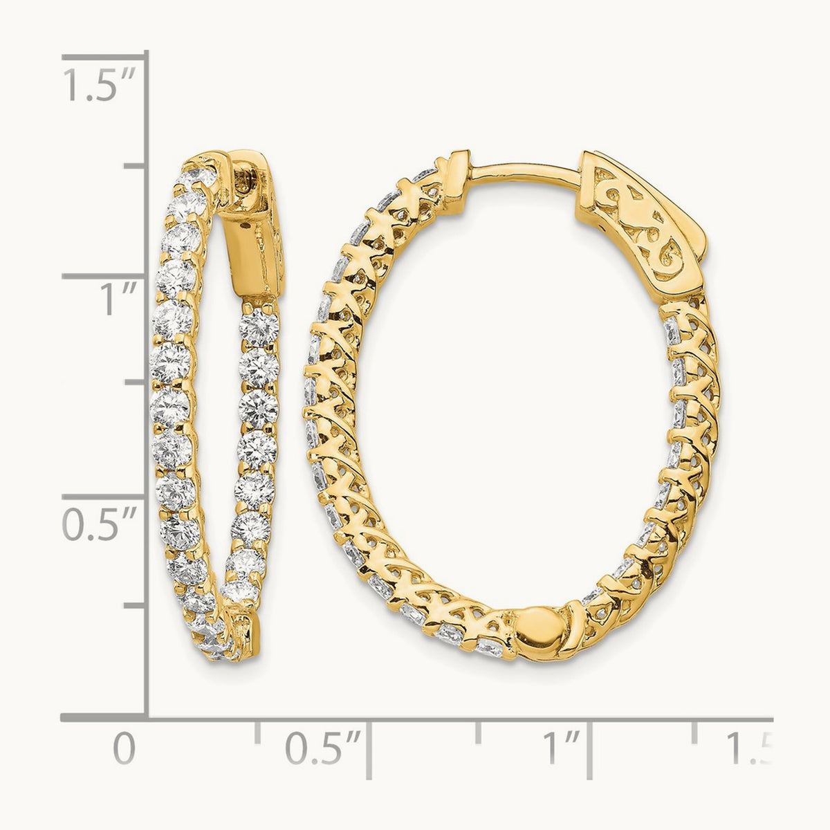 Diamond Oval Hoop w/Safety Clasp Earrings, 14K