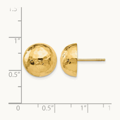 Hammered Half Ball Post Earrings — 13mm