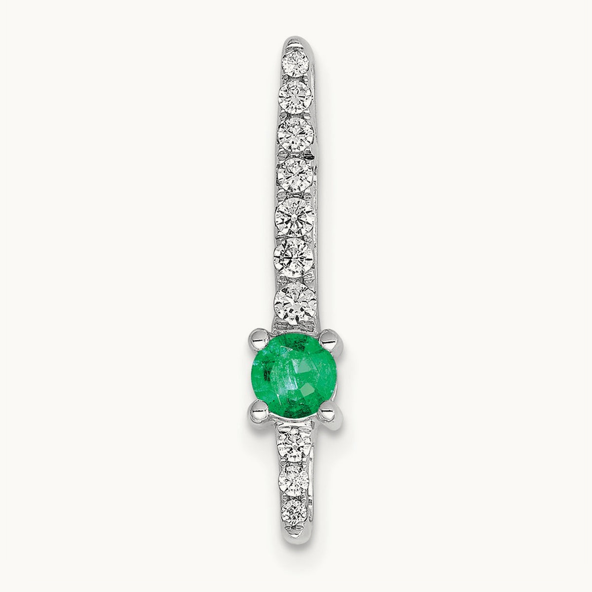 Diamond and Emerald Fancy Chain Slide, 14K White Gold