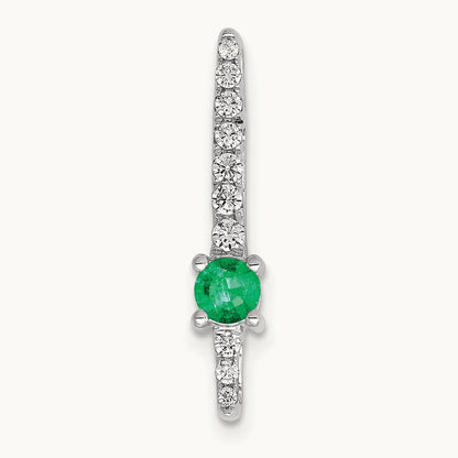 Diamond and Emerald Fancy Chain Slide, 14K White Gold