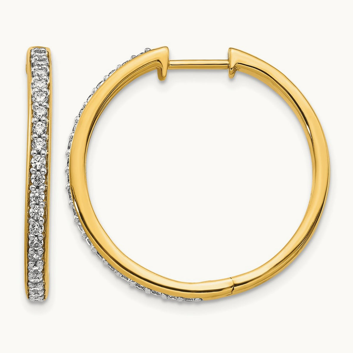 Diamond Hinged Hoop Earrings — 14K Yellow Gold