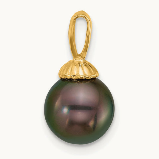 8- Round Blk Tahitian Saltwater Cultured Pearl Pendant, 9mm, 14K