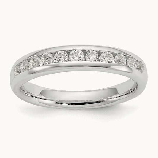 11-Stone Diamond Channel Band, 14K White Gold