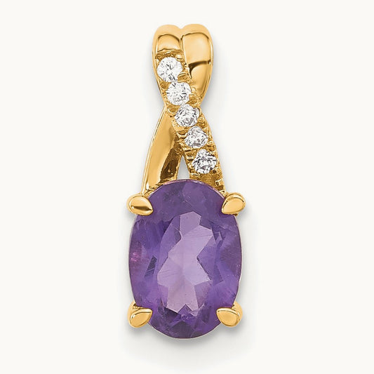 Oval Amethyst and Diamond Pendant — 14K Yellow Gold