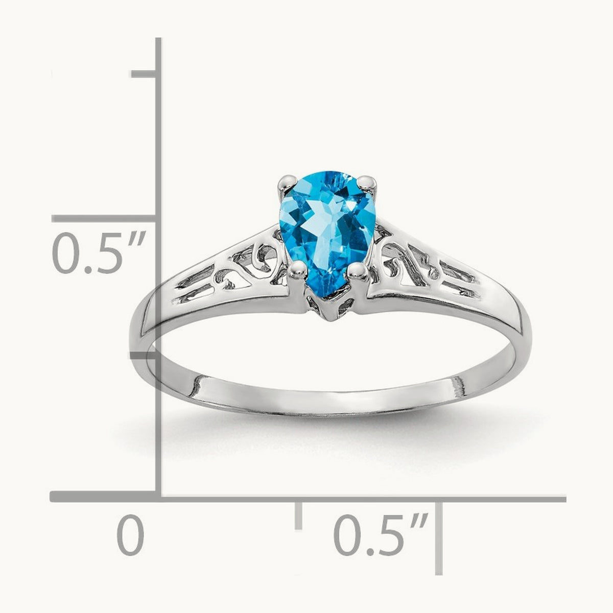 6x4mm Pear Blue Topaz ring, 14K White Gold
