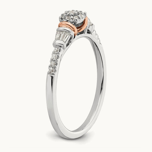 Complete Cluster Diamond Engagement Ring, 14K White with Rose Gold