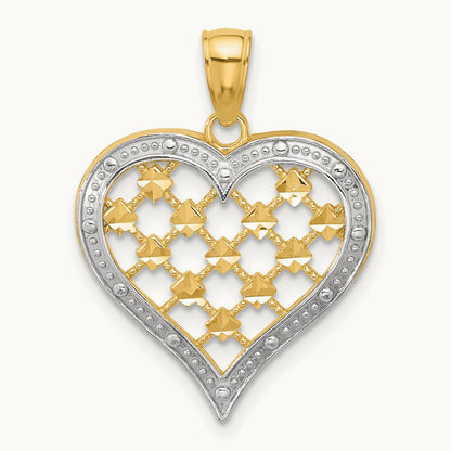 w/ Rhodium Edge Diamond-cut Heart Charm, 14K