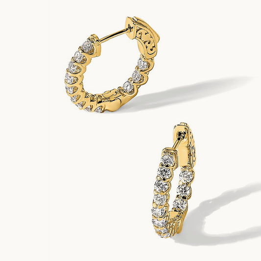 1.2ct 24- Round Hoop w/ Safety Clasp Diamond Earrings, 2.3mm, 14K