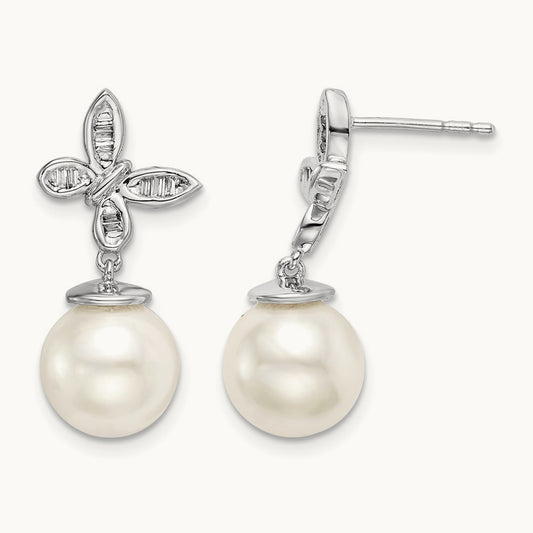FWC Pearl and Diamond Butterfly Post Earrings, 14K White