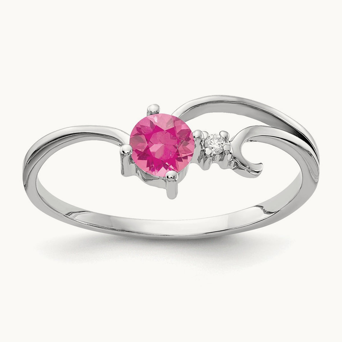 Pink Tourmaline AA Diamond ring, 4mm, 14K White Gold
