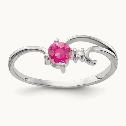 Pink Tourmaline AA Diamond ring, 4mm, 14K White Gold