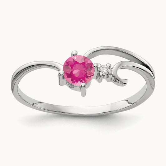 Pink Tourmaline AA Diamond ring, 4mm, 14K White Gold