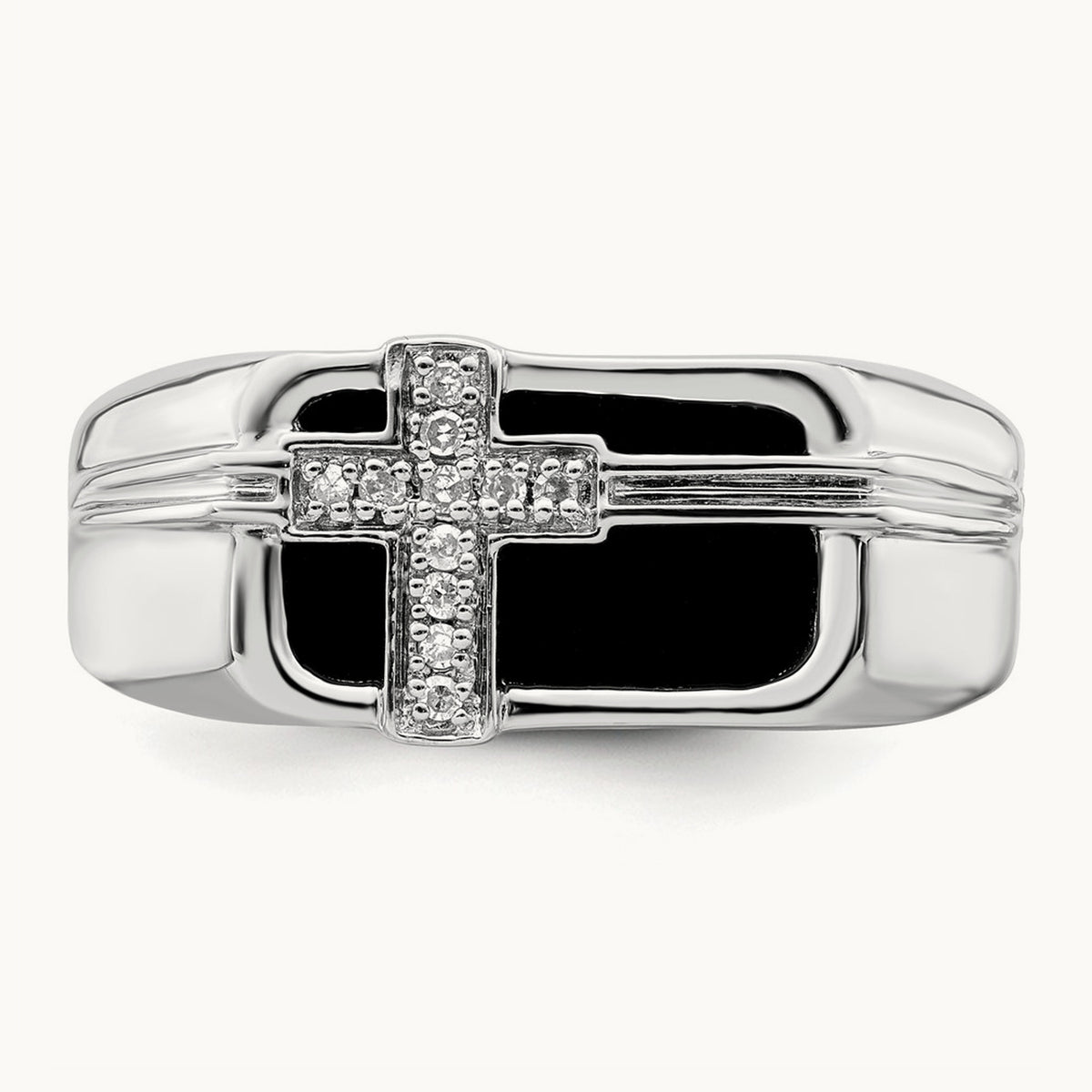 Onyx Cross Men's Ring, 0.05 ct tw Lab-Grown Diamond