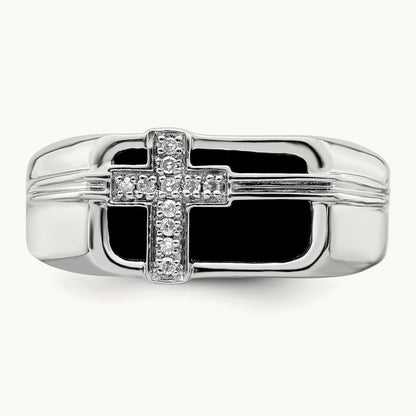 Onyx Cross Men's Ring, 0.05 ct tw Lab-Grown Diamond