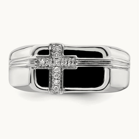 Onyx Cross Men's Ring, 0.05 ct tw Lab-Grown Diamond