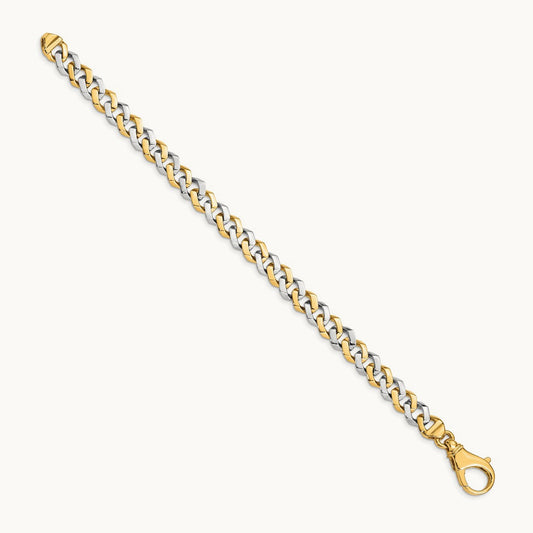 Hand-polished Fancy Link Bracelet, 8mm, 14K Two-tone