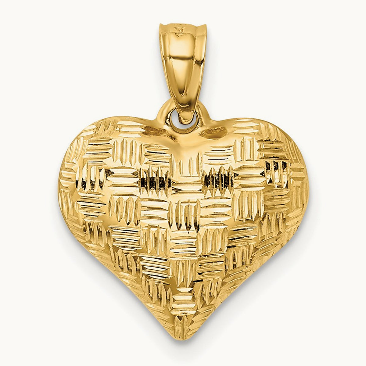 Polished Basket Weave Pattern 3-D Heart Pendant — 20mm