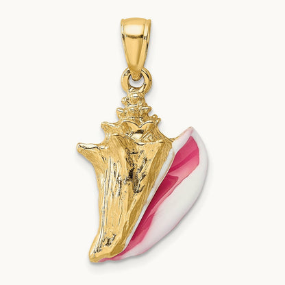 3-D Enamel Conch Shell Charm, 14K