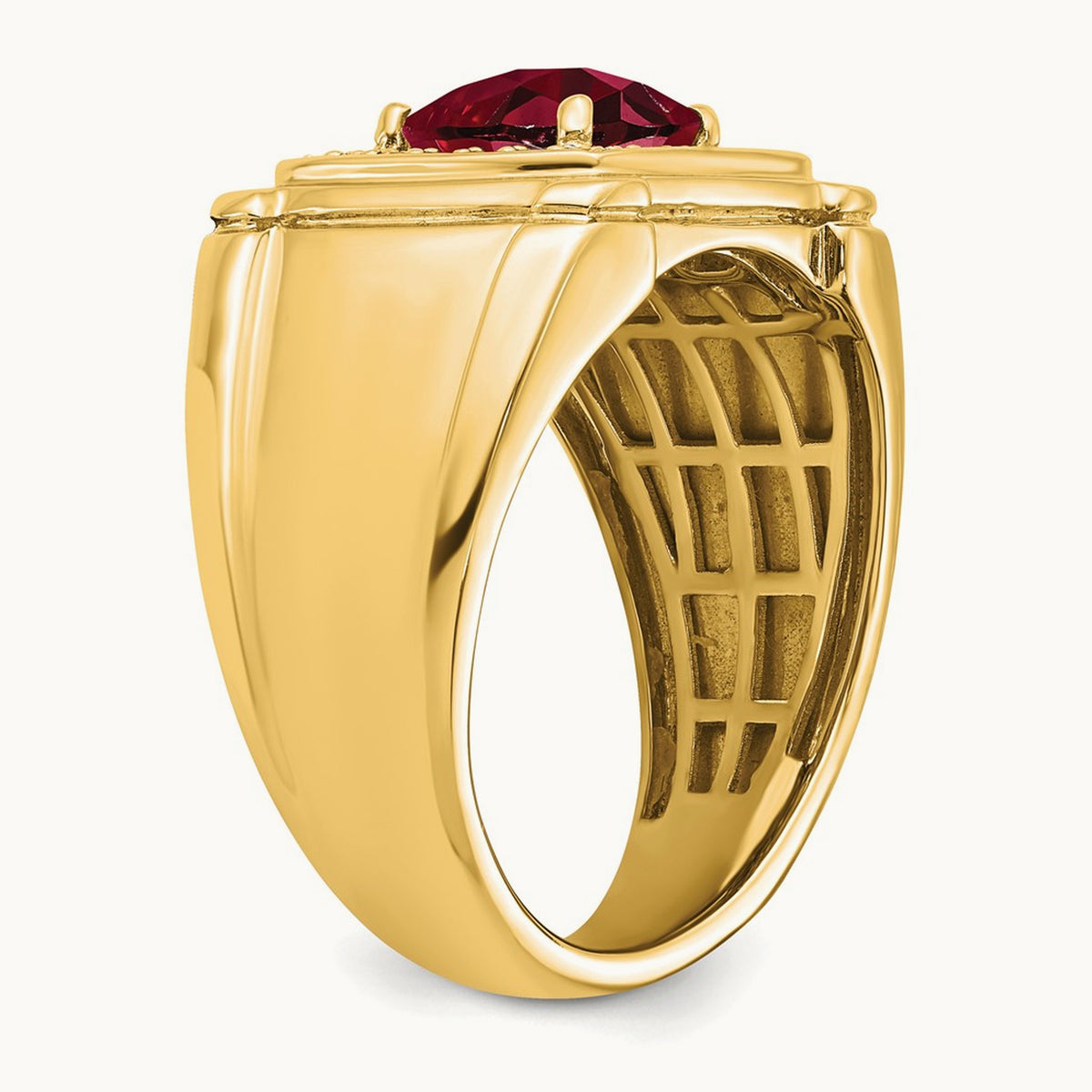 Created Checkerboard Ruby and Diamond Mens Ring, 14K