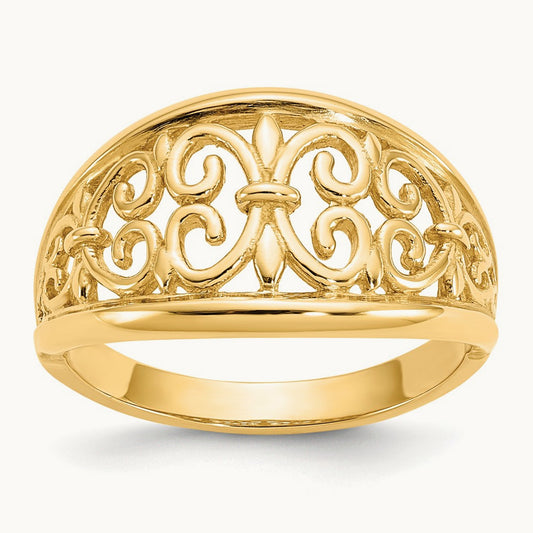 Fleur-De-Lis Tapered Ring, 14K
