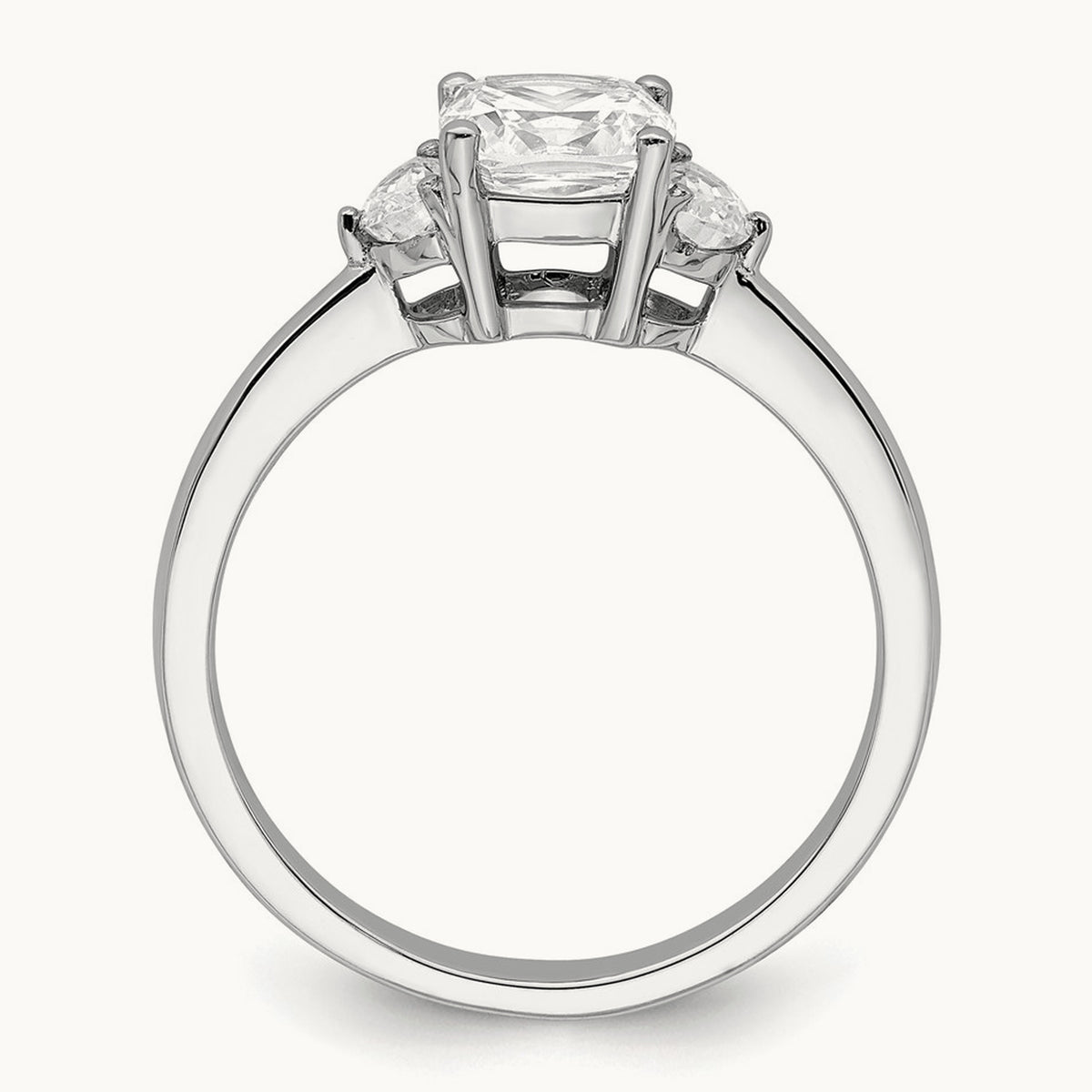3 Stone Half Moon/Cushion Semi-Mount Dia Ring, 14K White Gold