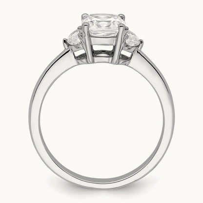 3 Stone Half Moon/Cushion Semi-Mount Dia Ring, 14K White Gold