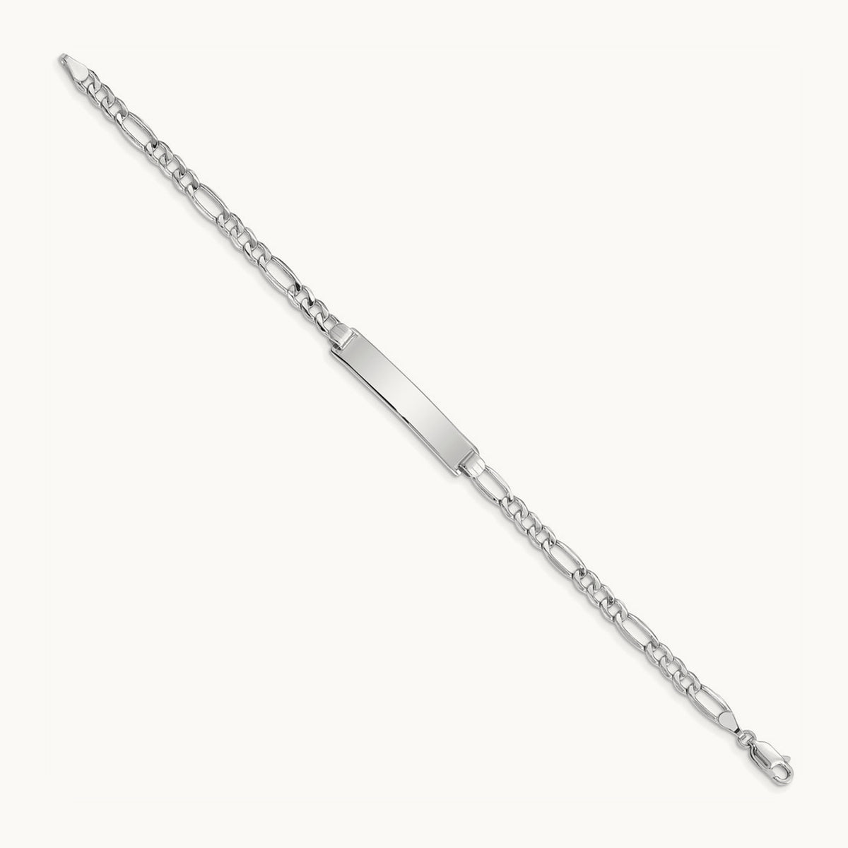 Semi-Solid Figaro ID Bracelet — 14K White Gold