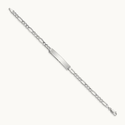 Semi-Solid Figaro ID Bracelet — 14K White Gold