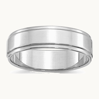 Sterling Silver Rhodium-plated 6mm Flat w/ Step Edge Band