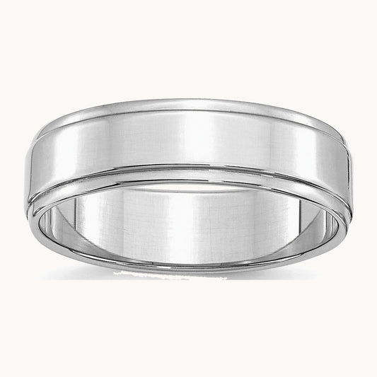 Sterling Silver Rhodium-plated 6mm Flat w/ Step Edge Band