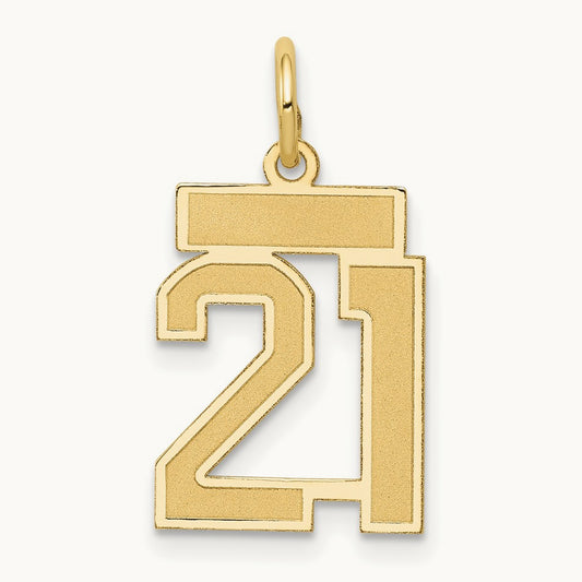 Small Satin Number 21 Charm — 14K Yellow Gold