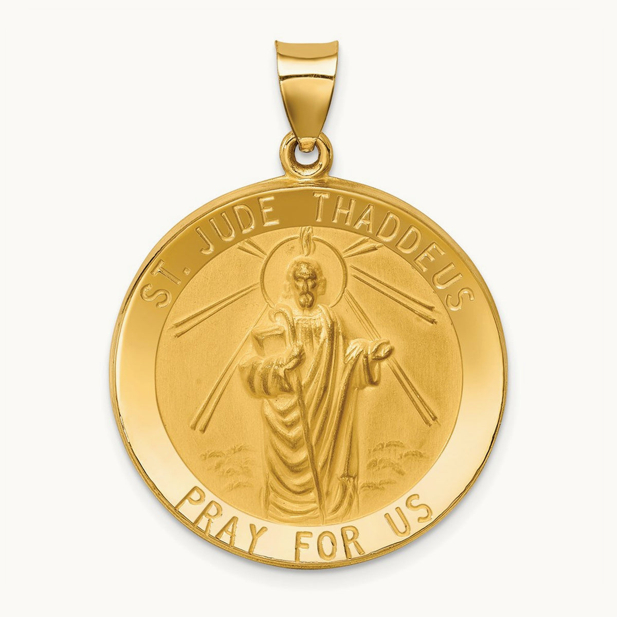 Polished and Satin St Jude Thaddeus Medal Hollow Pendant — 34mm
