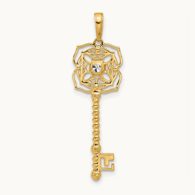 D/C Floral Key Pendant, 14K with White Rhodium