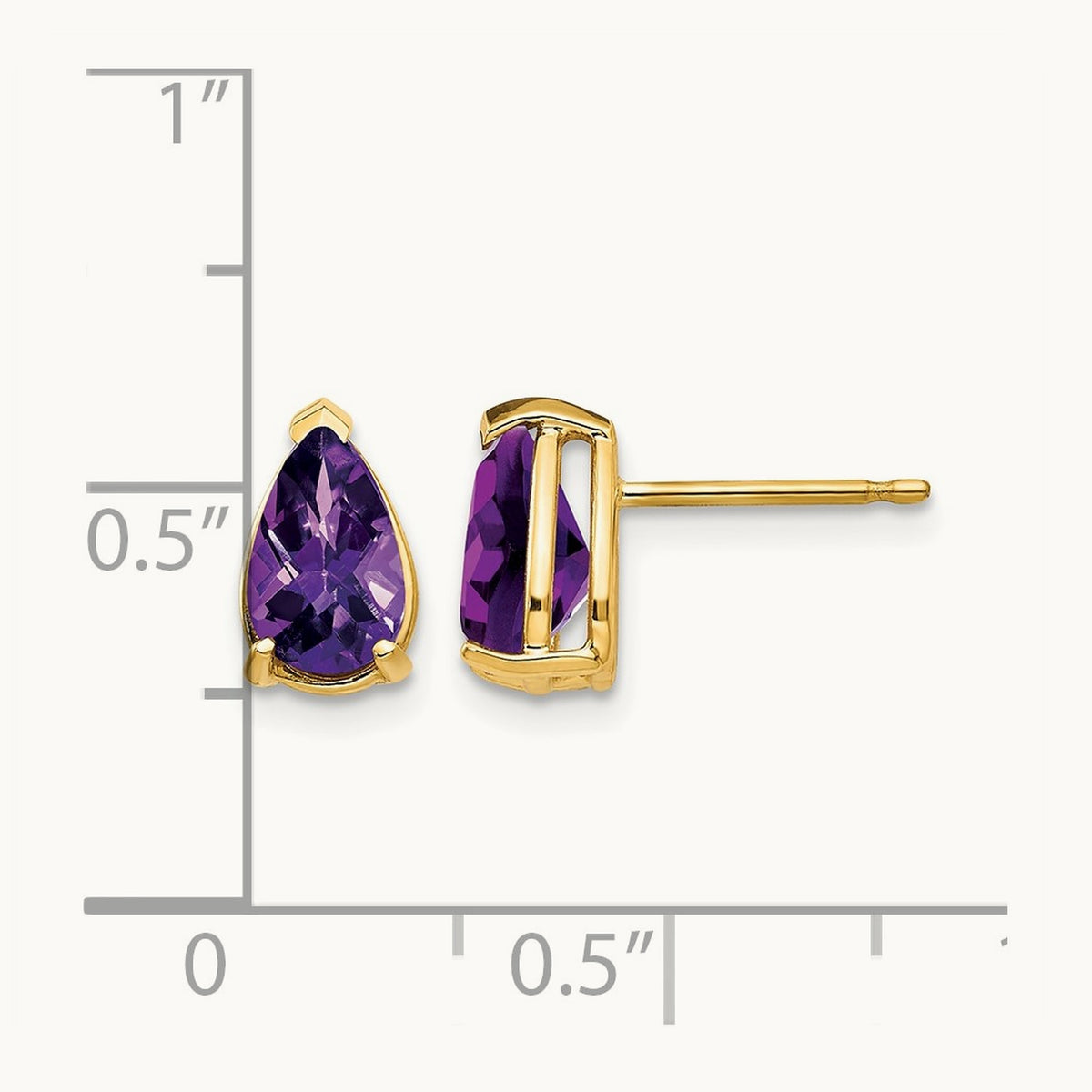 8x5mm Pear Amethyst Checker Earrings, 14K